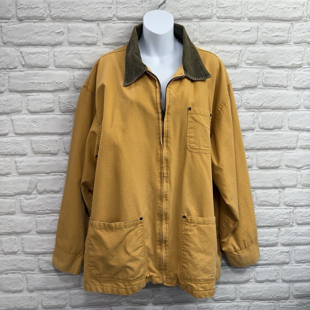 Vtg Faded Glory Men's Barn Chore Coat XL Tan Plaid Flannel Lined Corduroy Collar